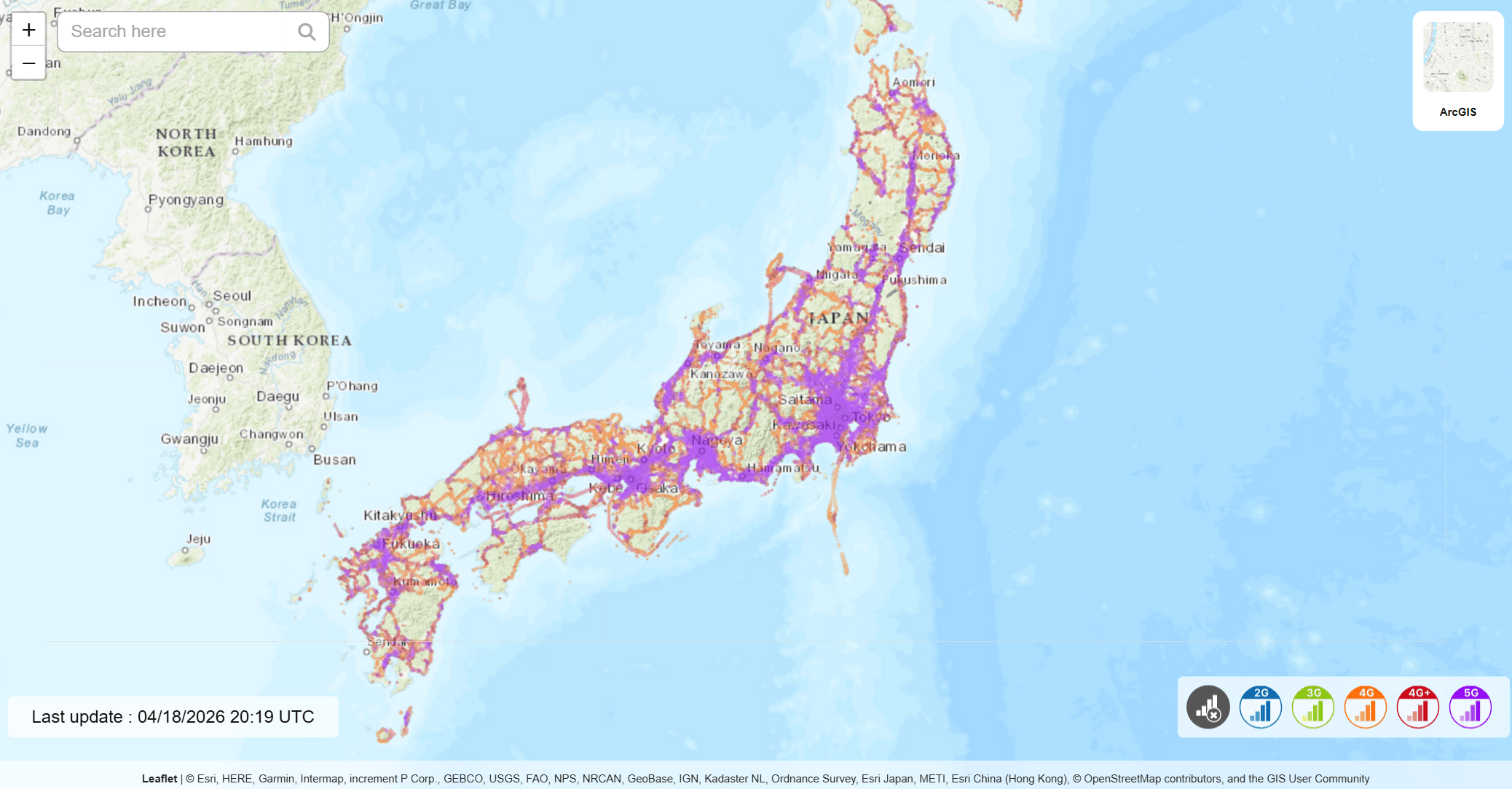 Mapa de cobertura de xarxa mòbil: Japó